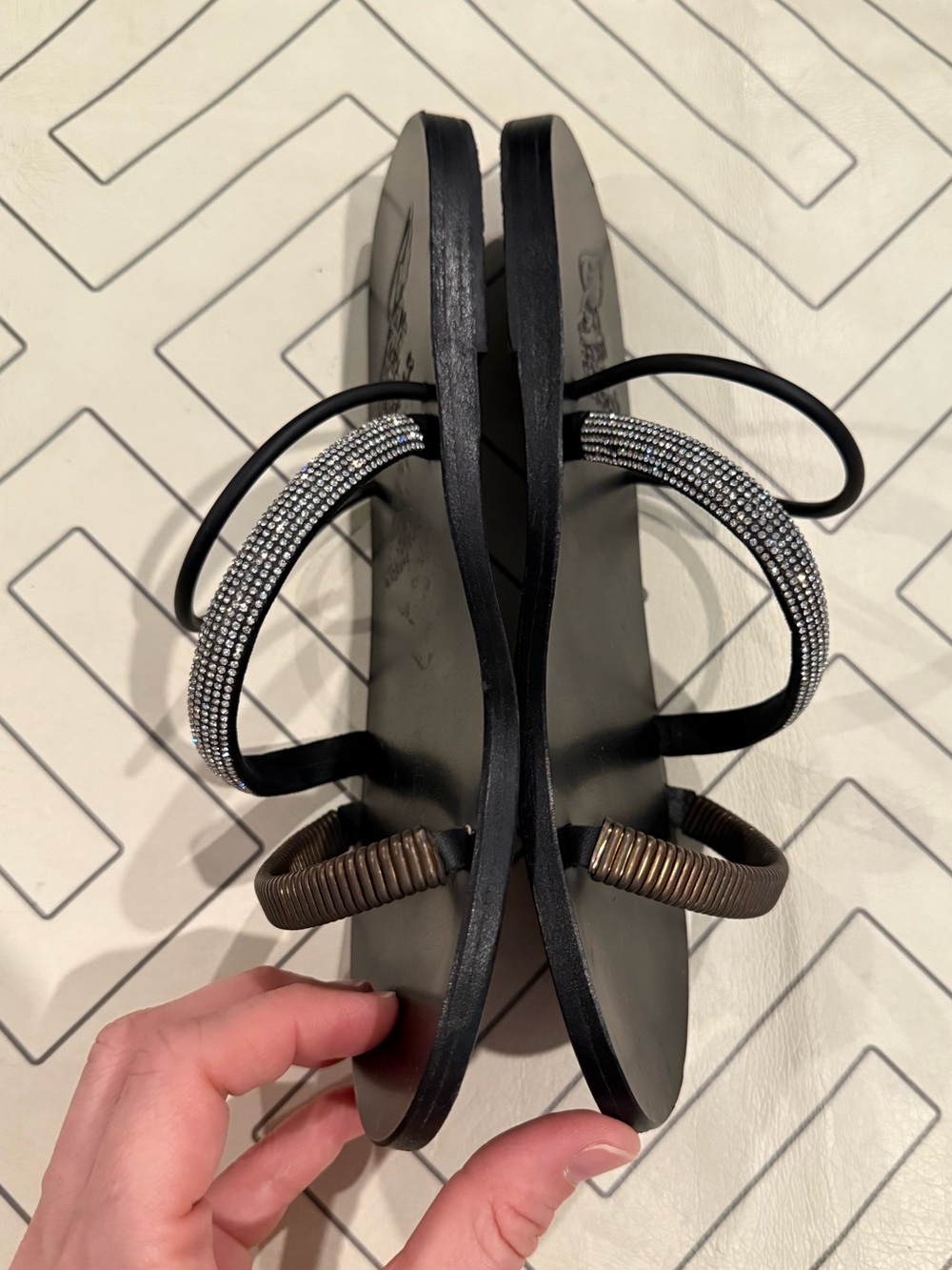 Ancient Greek Sandals Black with Detailed Triple Strap - Picture 6 of 11